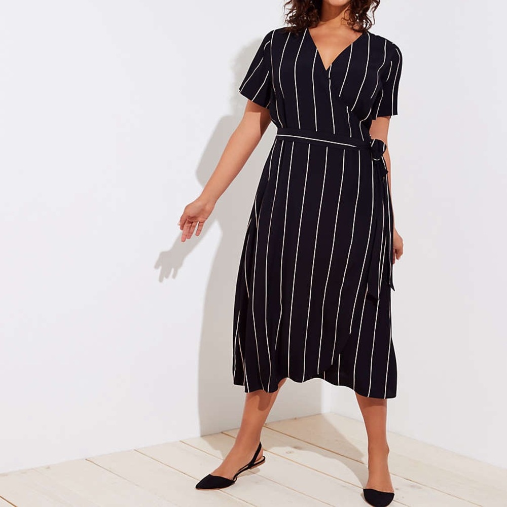 Loft Plus Pinstriped Wrap Dress